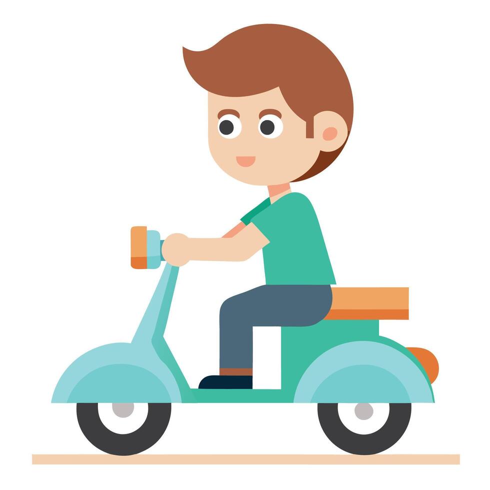 Joyful Boy Riding a Scooter vector