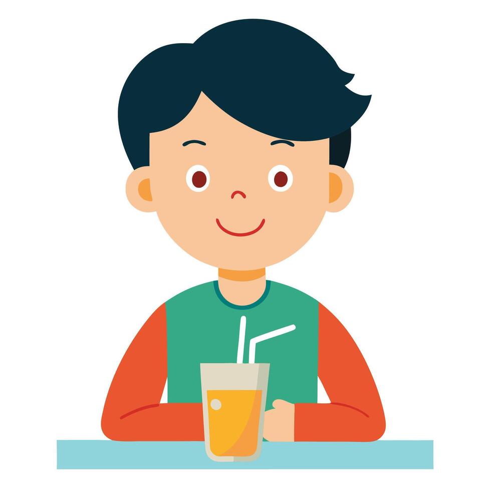 Boy Sipping on a Cool Beverage vector