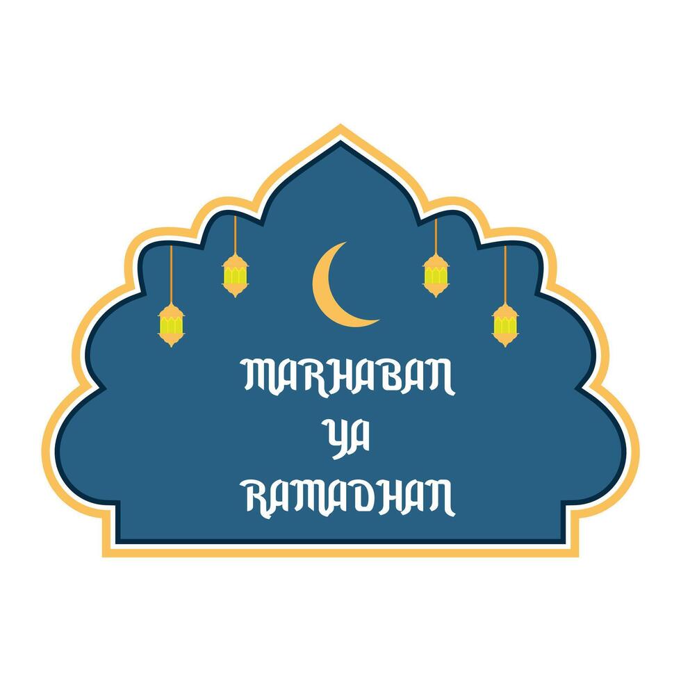 Ramadan Kareem Greeting Design with Lanterns and Crescent Moon vector