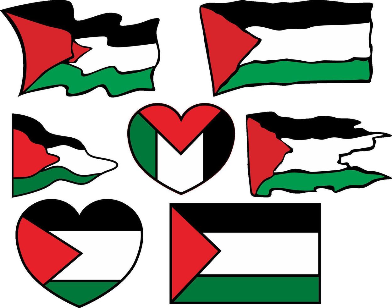 A Set of Palestine Flags With Various Shapes vector