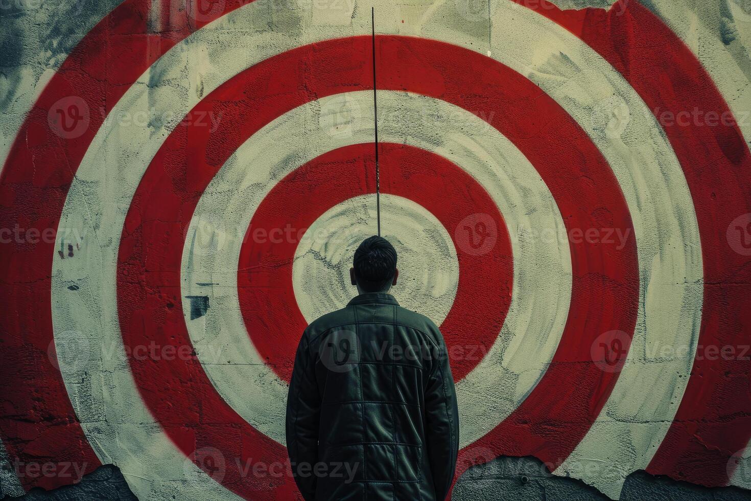 Man standing in front of target painted on wall photo