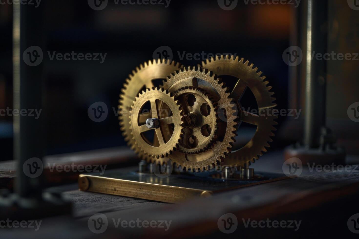 Close up view of intricate clockwork gears photo