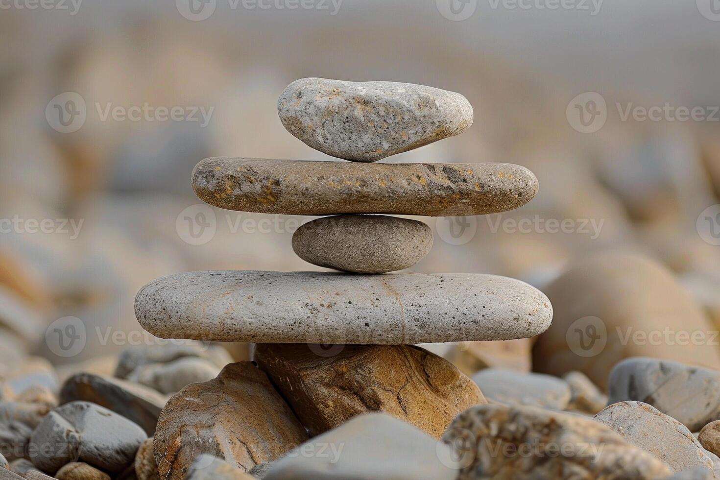 Stack of smooth grey stones balancing on top of each other photo