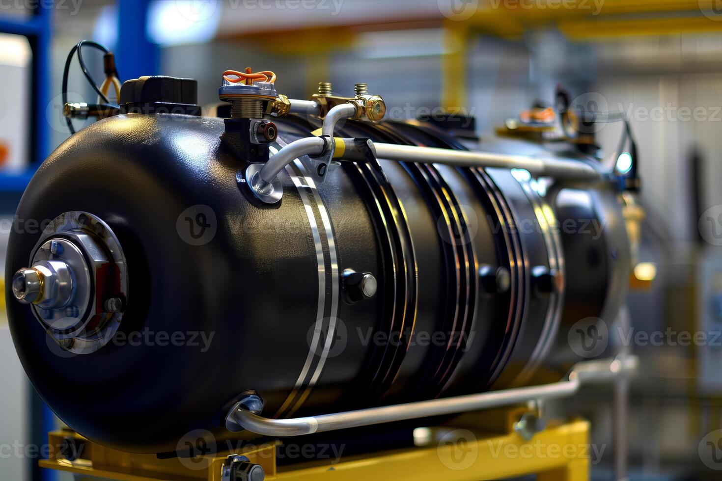 Shiny new equipment sits idle in a brightly lit factory setting photo