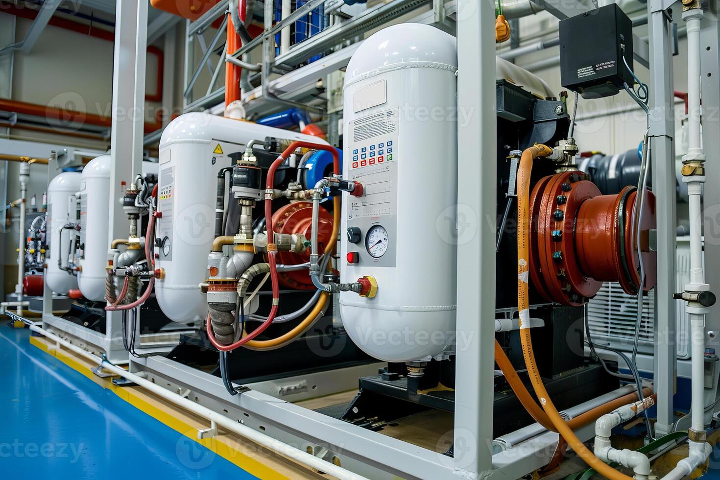 Air compressor operating in industrial plant room photo