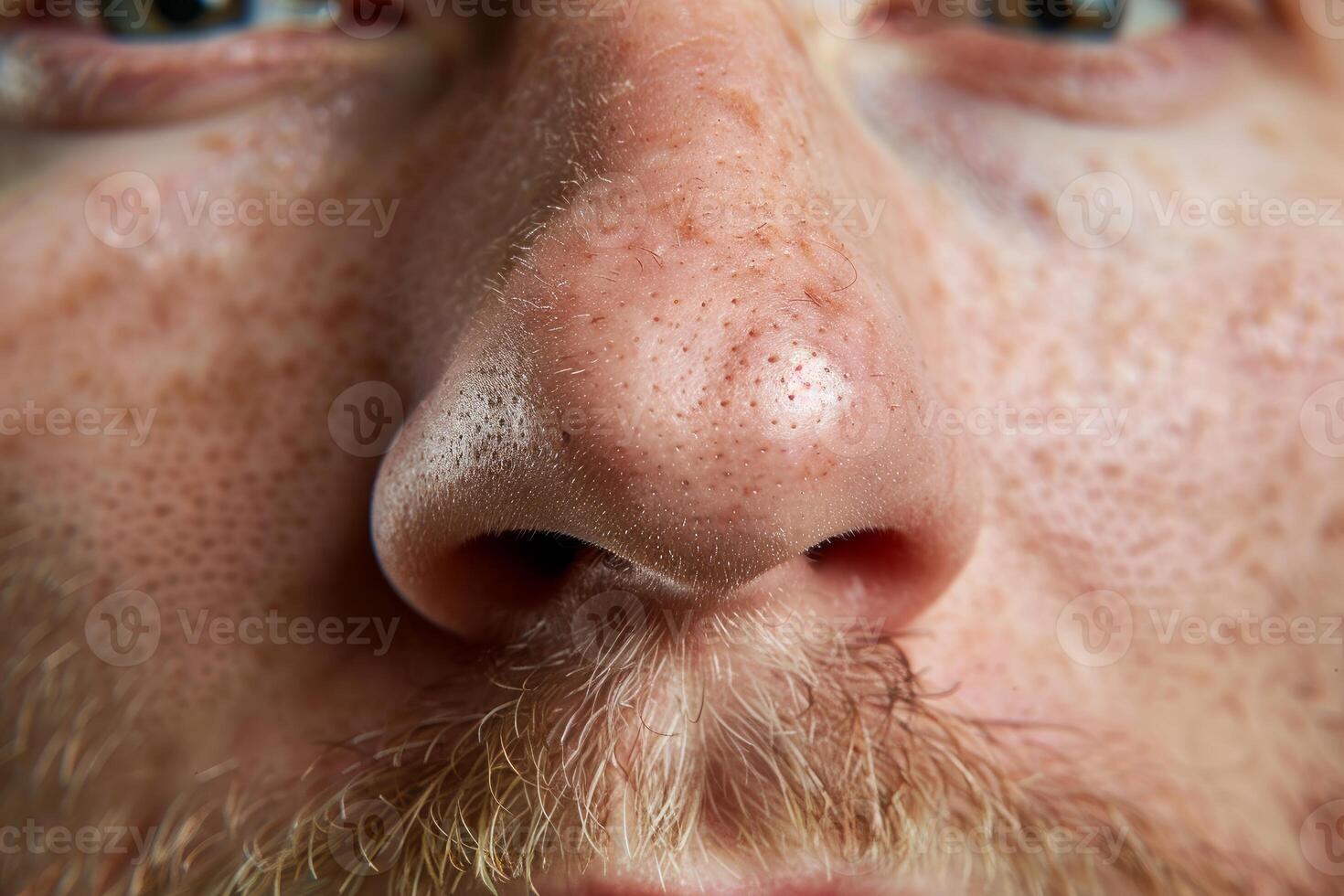 Freckled man with red nose is having skin problems photo