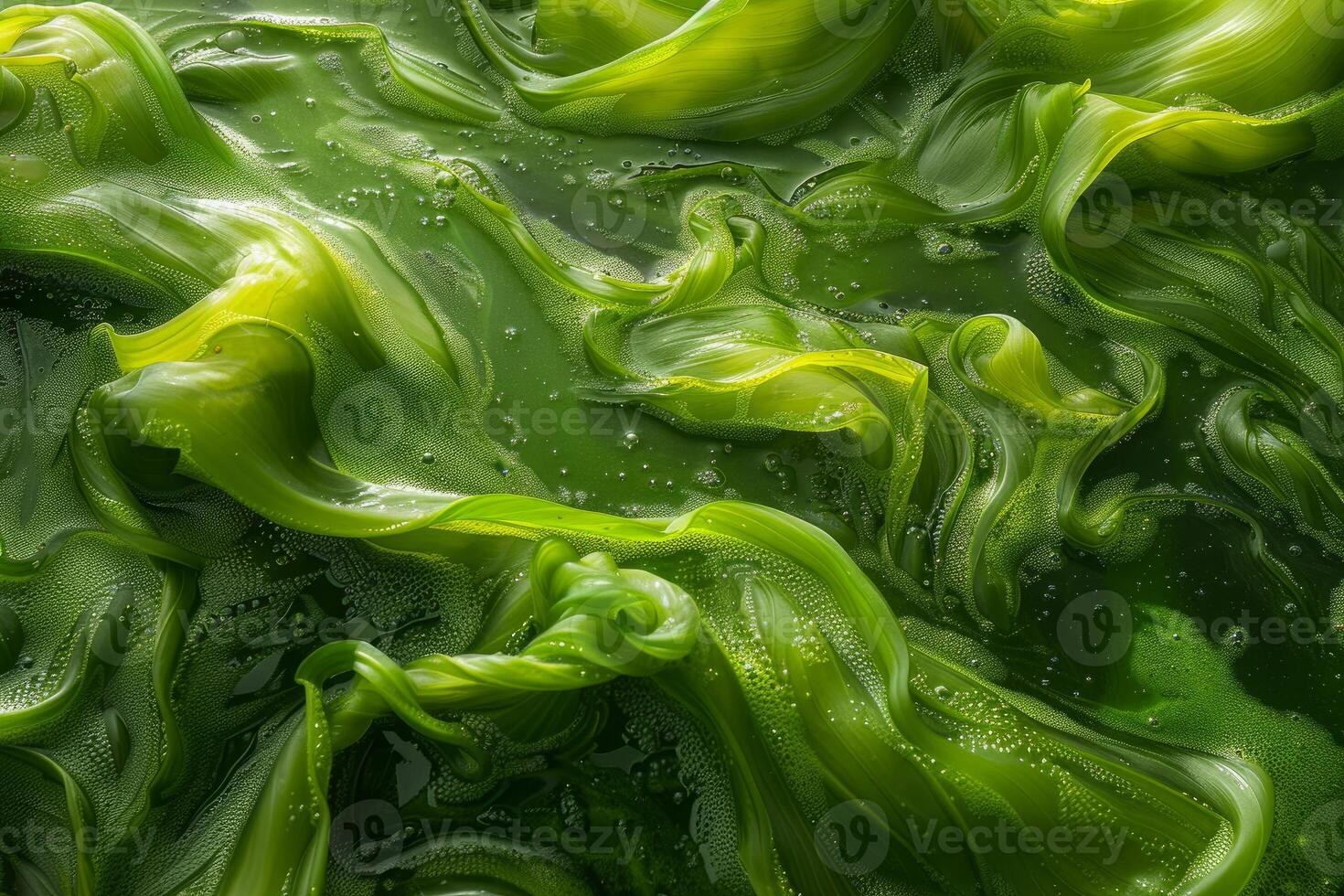Spirulina algae forming wavy abstract pattern on liquid surface photo