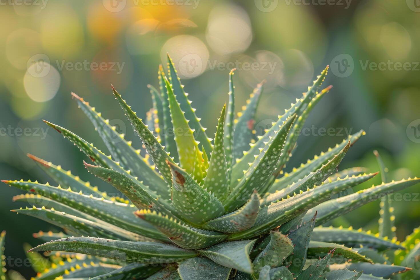 Aloe vera plant growing under the summer sun photo