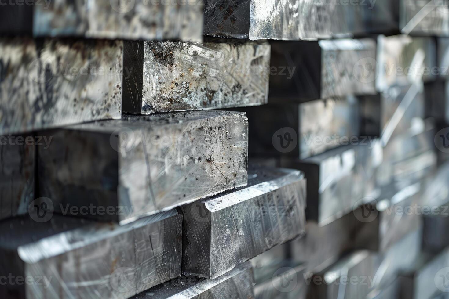 Stack of metal bars creating abstract industrial background photo