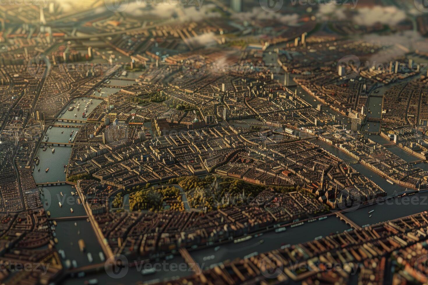 Amsterdam city center with canals and bridges at sunset, netherlands photo