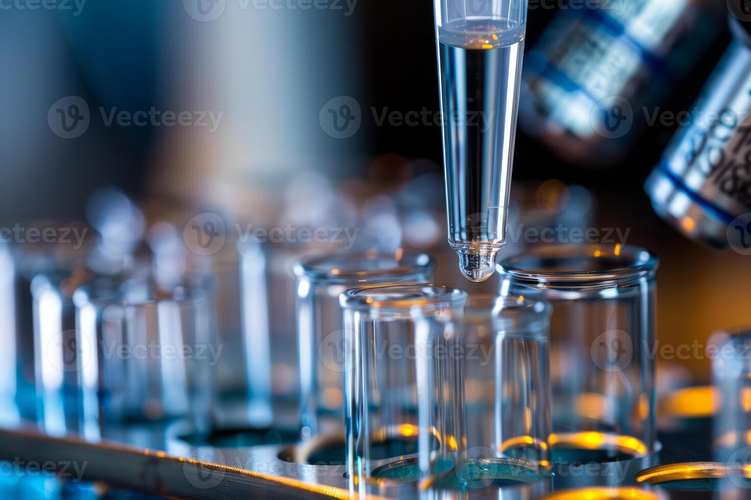 Scientist dropping liquid into test tube in a laboratory photo