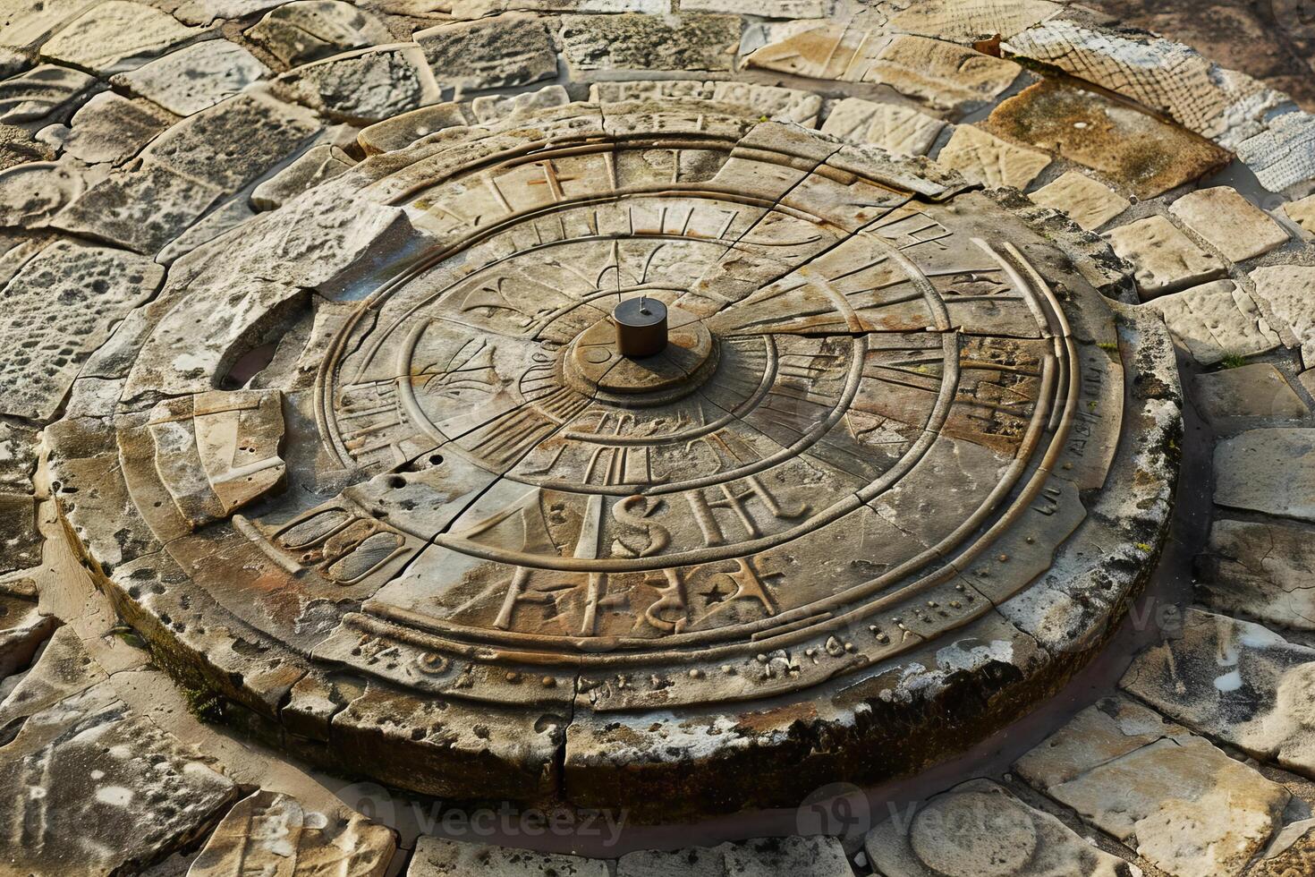 Ancient sundial showing the passage of time in stone photo
