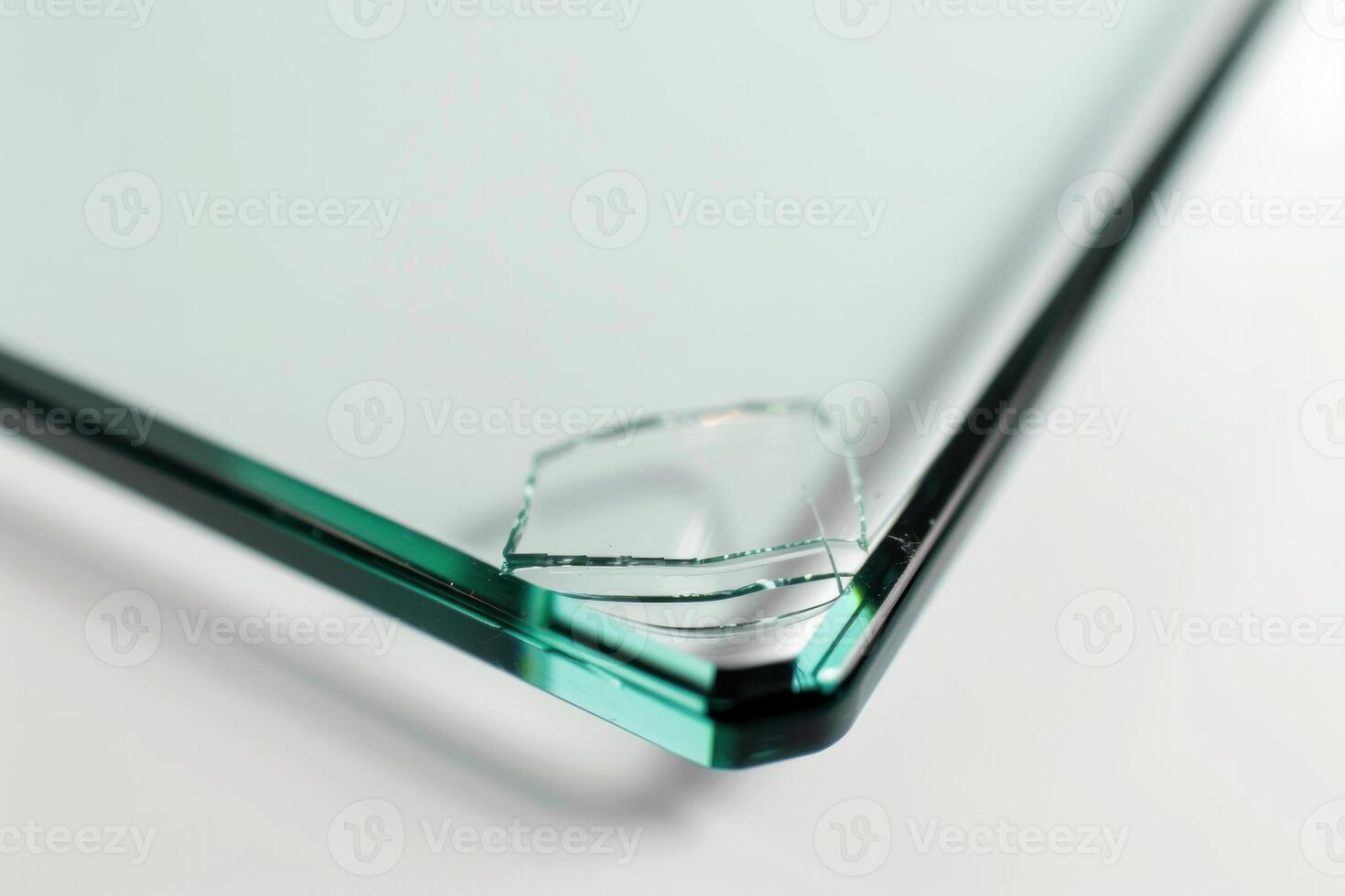 Square glass surface is showing a crack on the edge photo