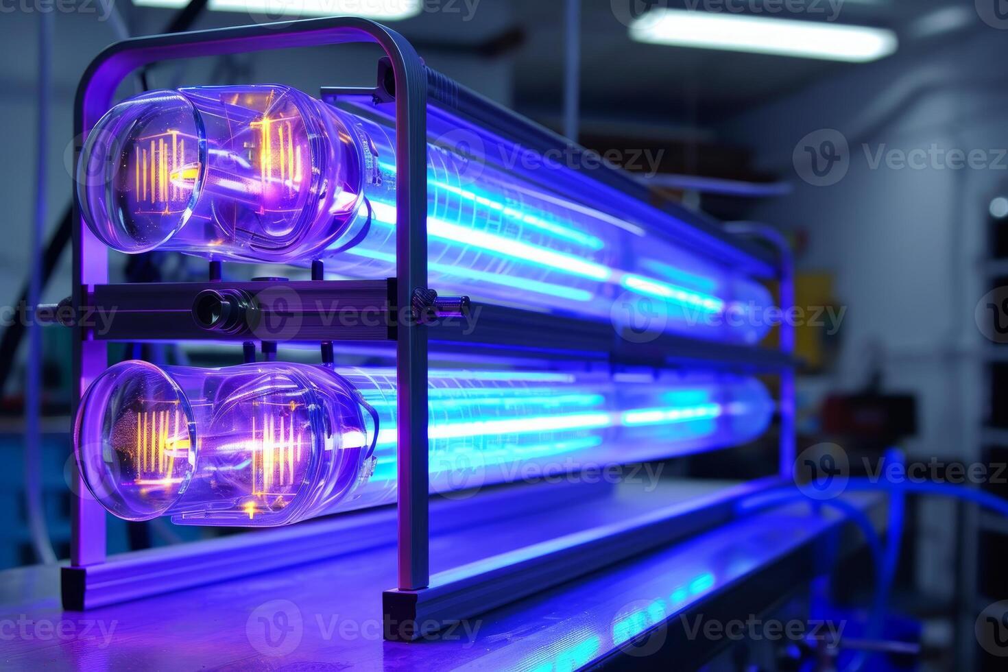 Powerful uv light disinfection equipment with quartz tubes is sanitizing air in laboratory photo