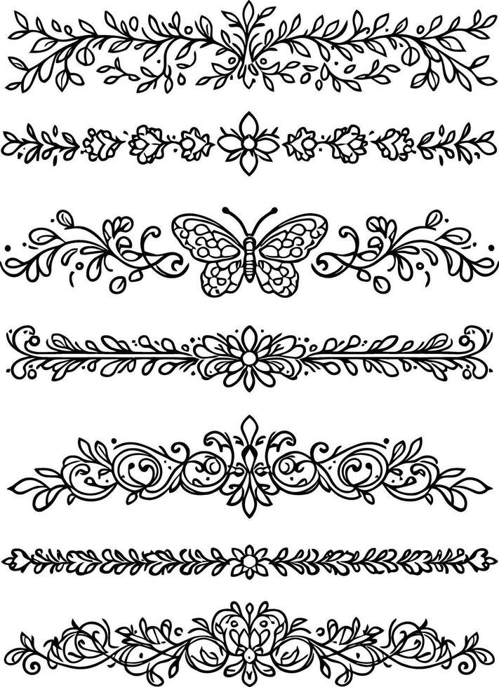 Set of decorative floral dividers with butterfly and flowers vector