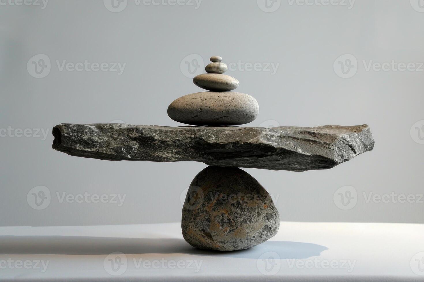 Balancing rocks symbolizing stability and harmony on white background photo