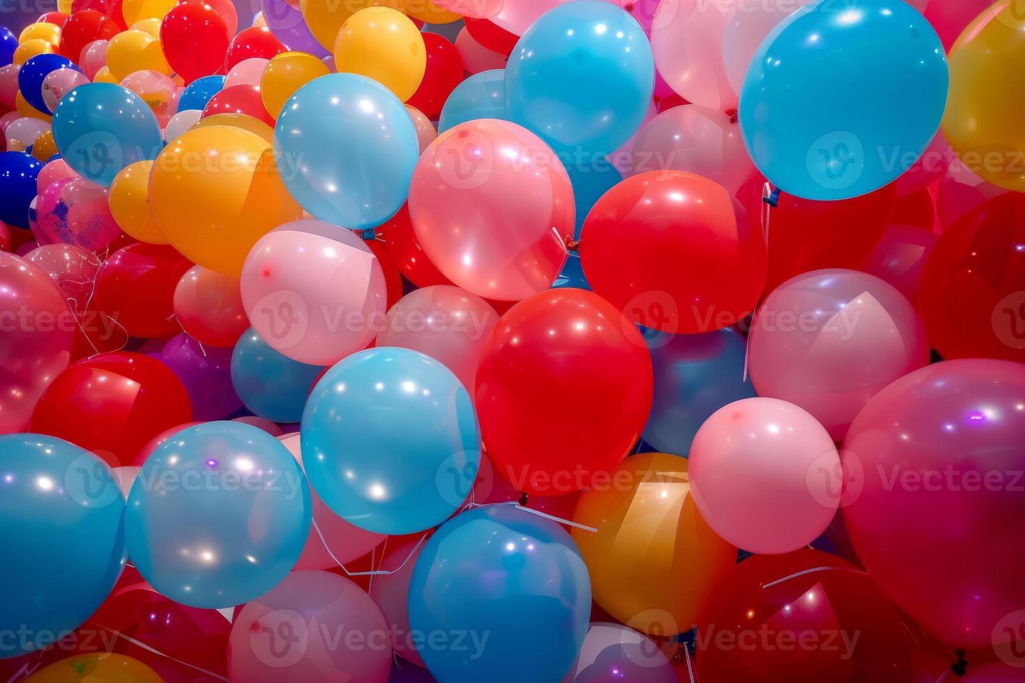 Colorful balloons floating in a festive celebration background photo