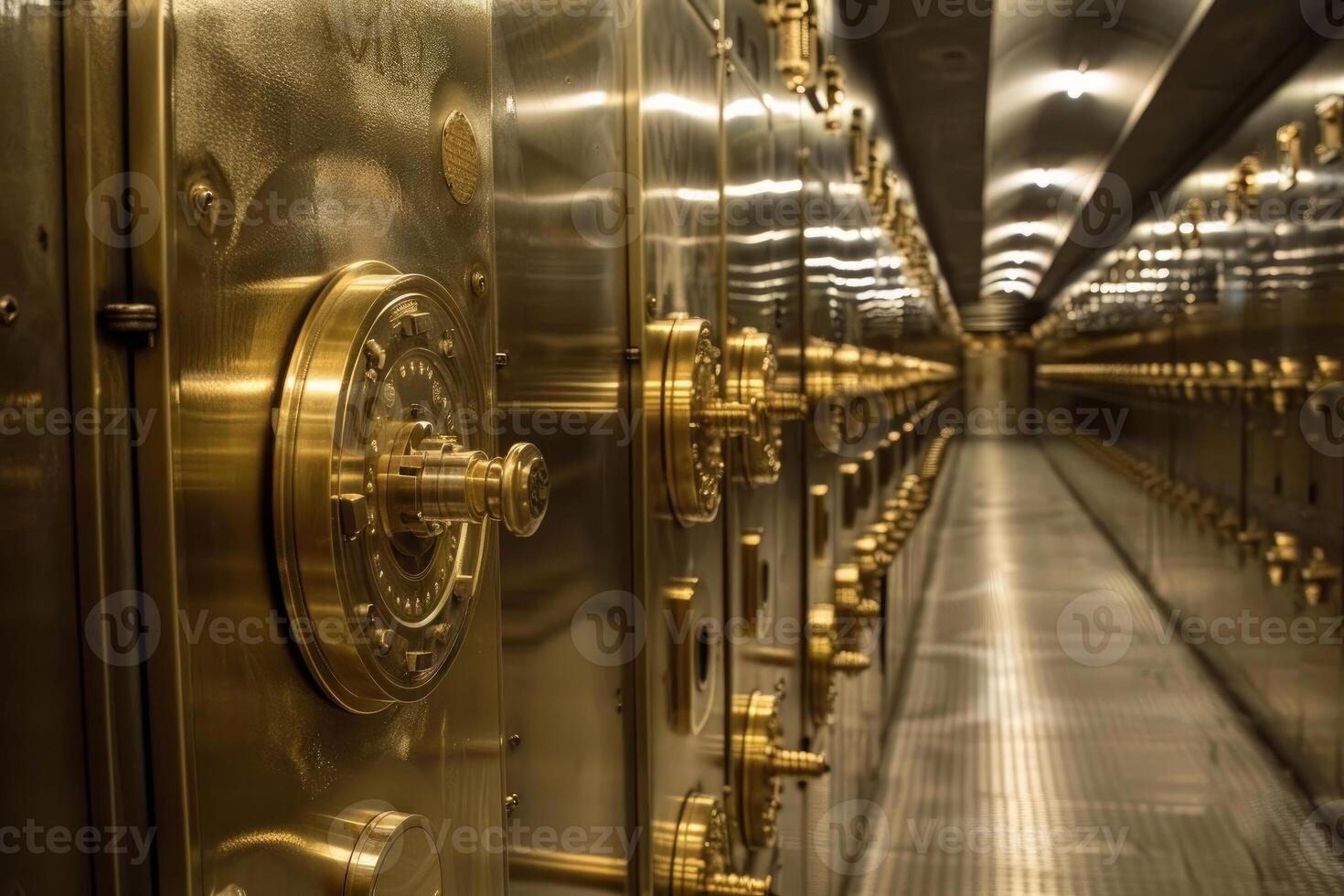 Rows of safe deposit boxes are protecting savings in a bank vault photo