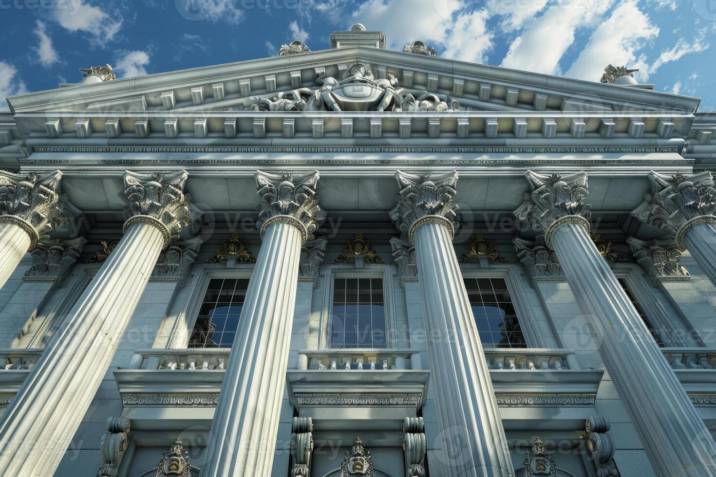 Imposing neoclassical building facade with corinthian columns photo