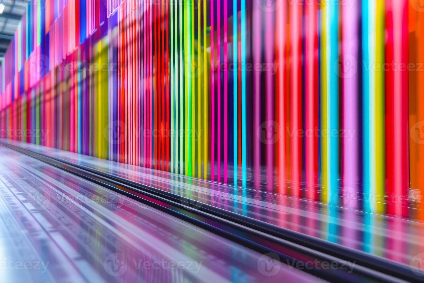 Moving through corridor of colorful glowing lines background photo