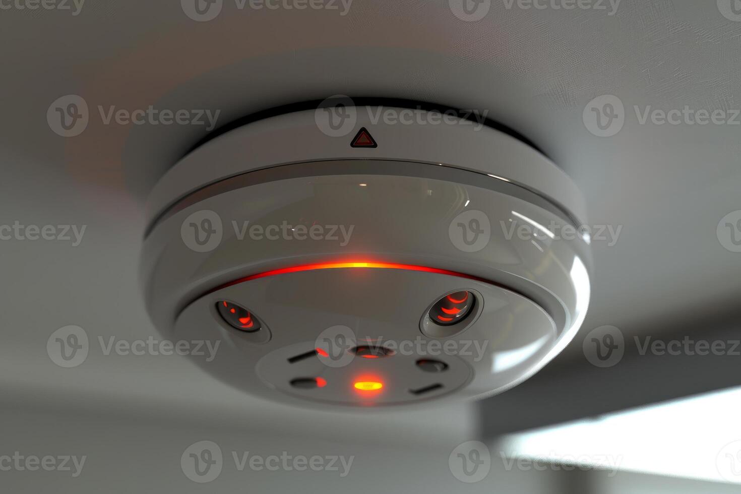 Modern smoke detector flashing red warning light photo