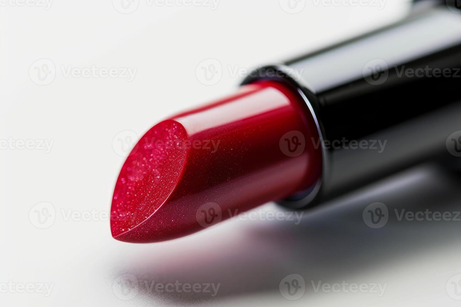 Red lipstick showing moisturized lip makeup product photo