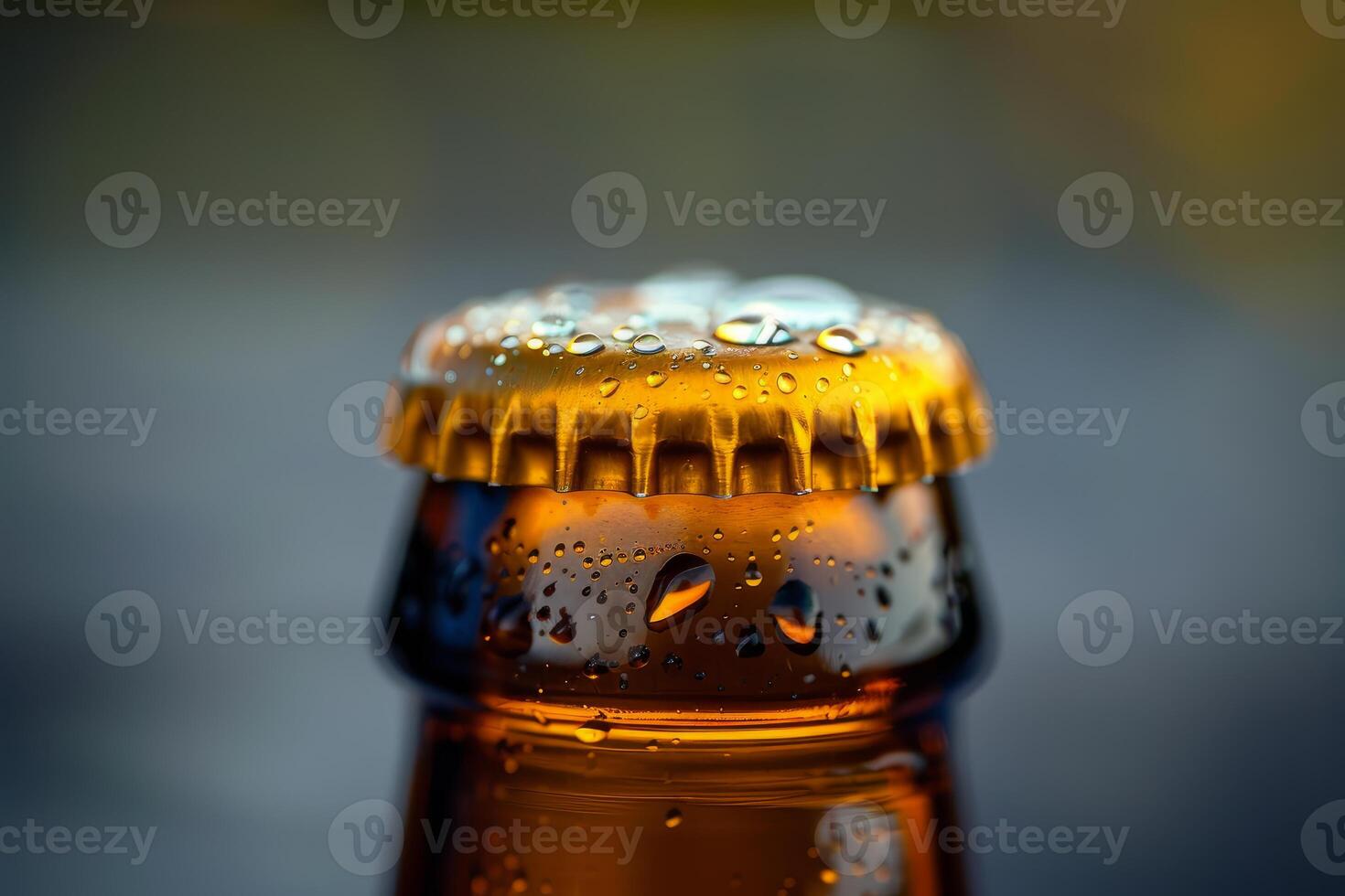 Close up of a beer bottle cap covered with condensation photo