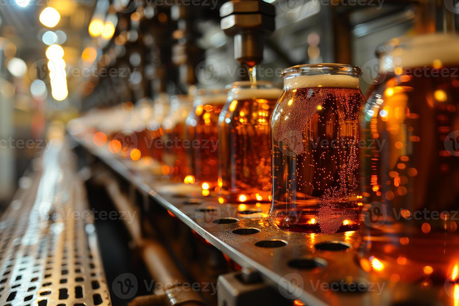 Automatic machine bottling beer in brewery factory photo
