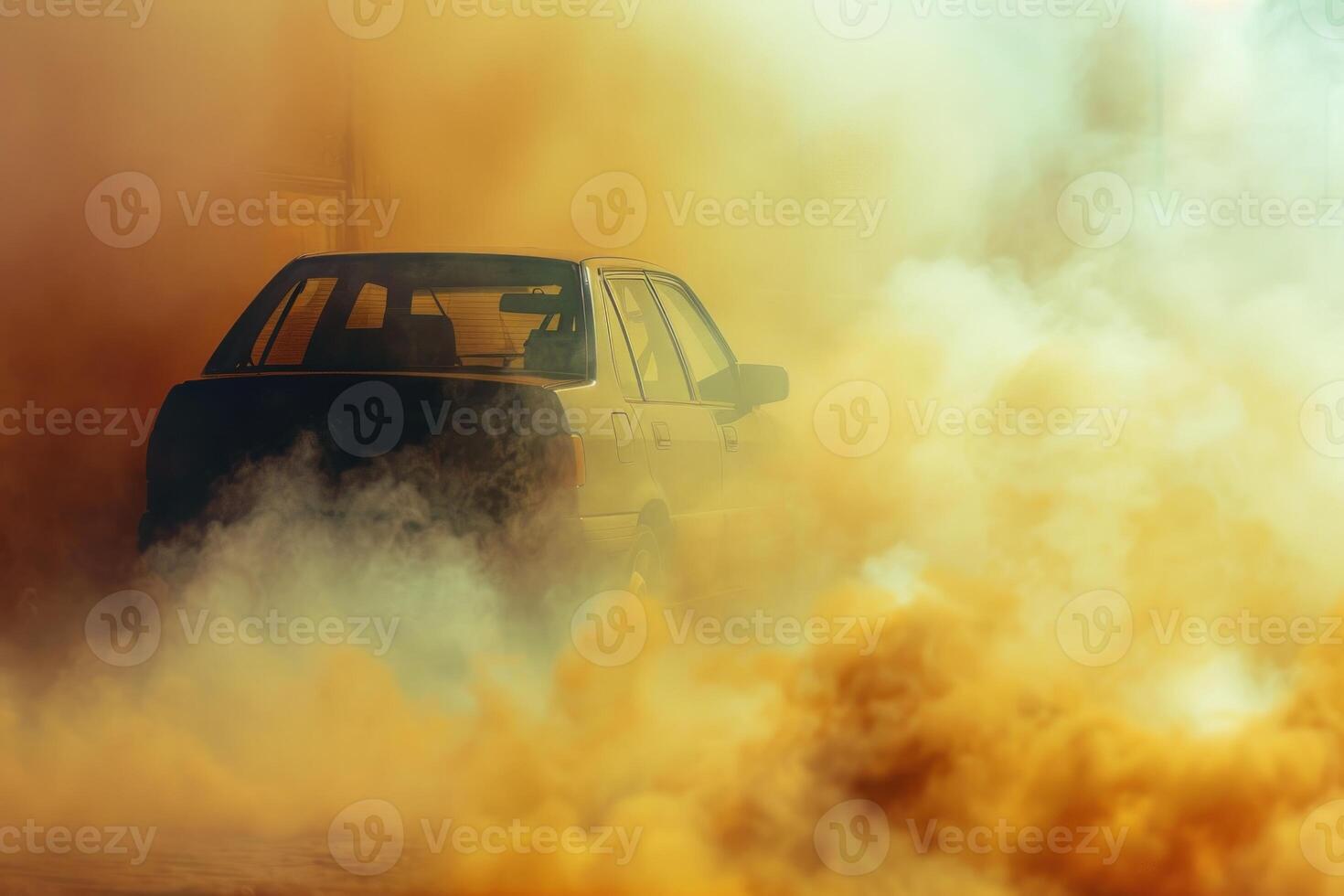 Car burning rubber creating a huge cloud of smoke photo