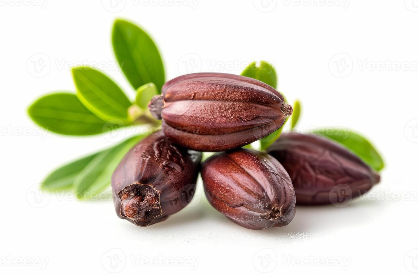 Juniper berries and leaves lying on white background photo
