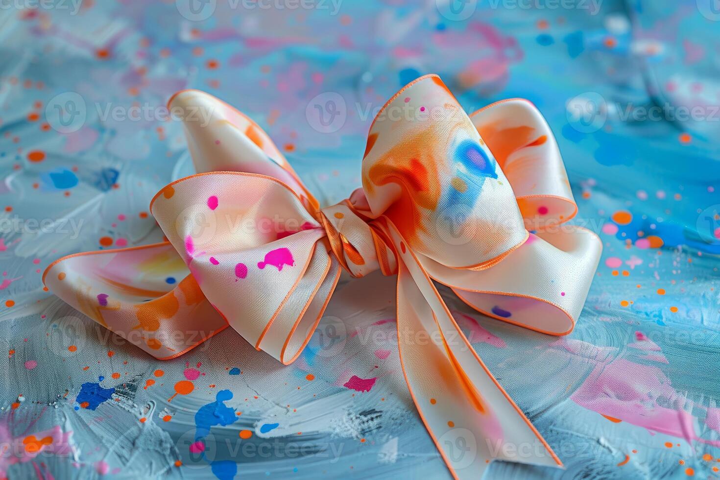 Decorated ribbon lying on a colorful surface photo