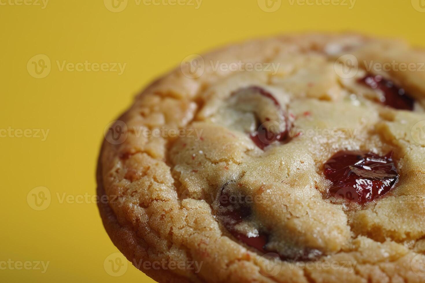 Close up of a freshly baked cookie with cranberries and chocolate chips photo