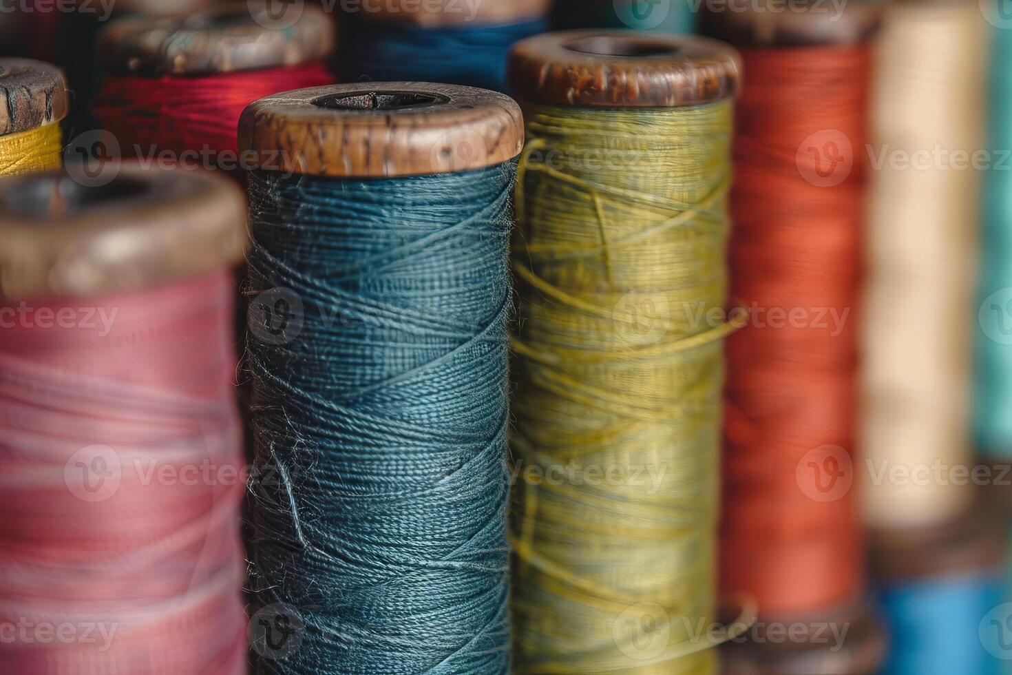 Colorful thread spools showing arts and crafts sewing concept photo