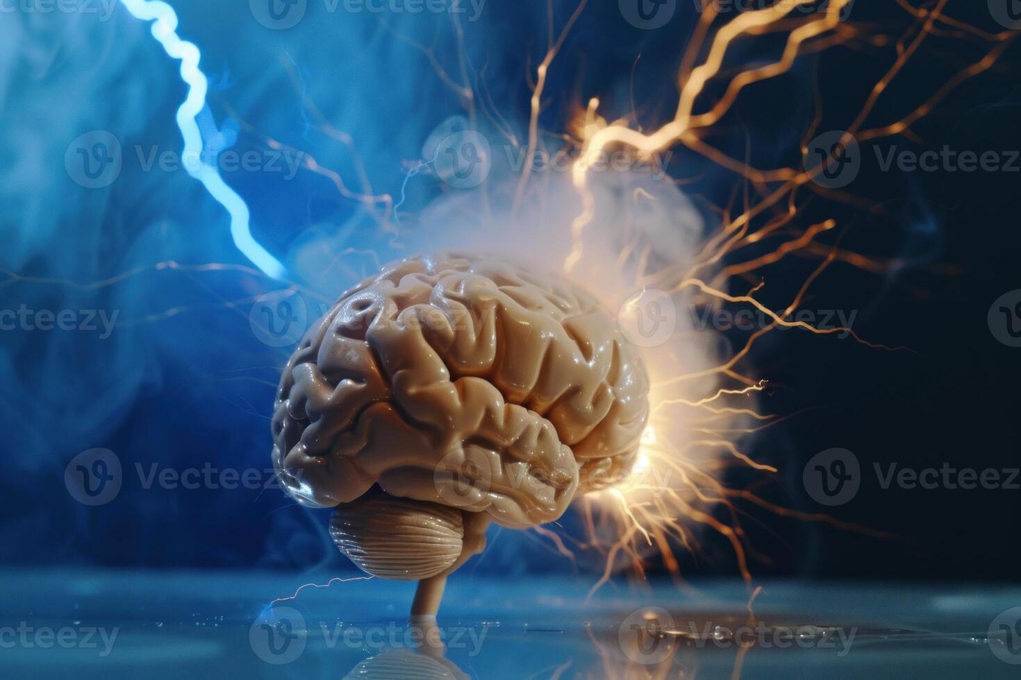 Brain receiving electrical impulses creating a brainstorm effect photo