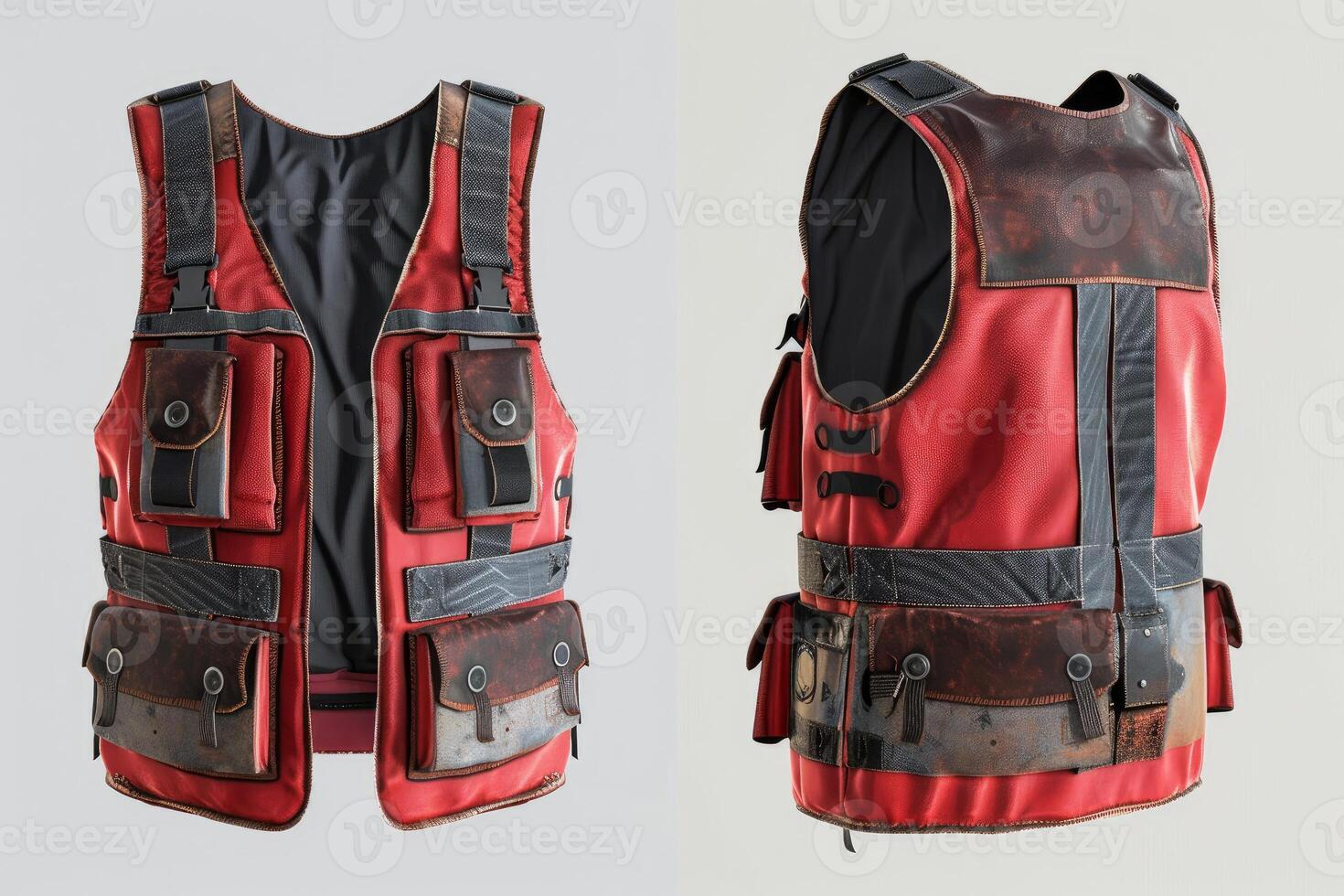 Red tactical vest featuring multiple pockets and straps photo