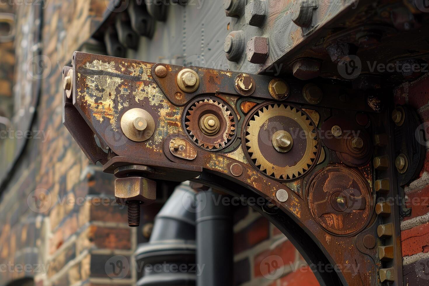Rusty mechanical gears and cogs showing industrial revolution engineering photo
