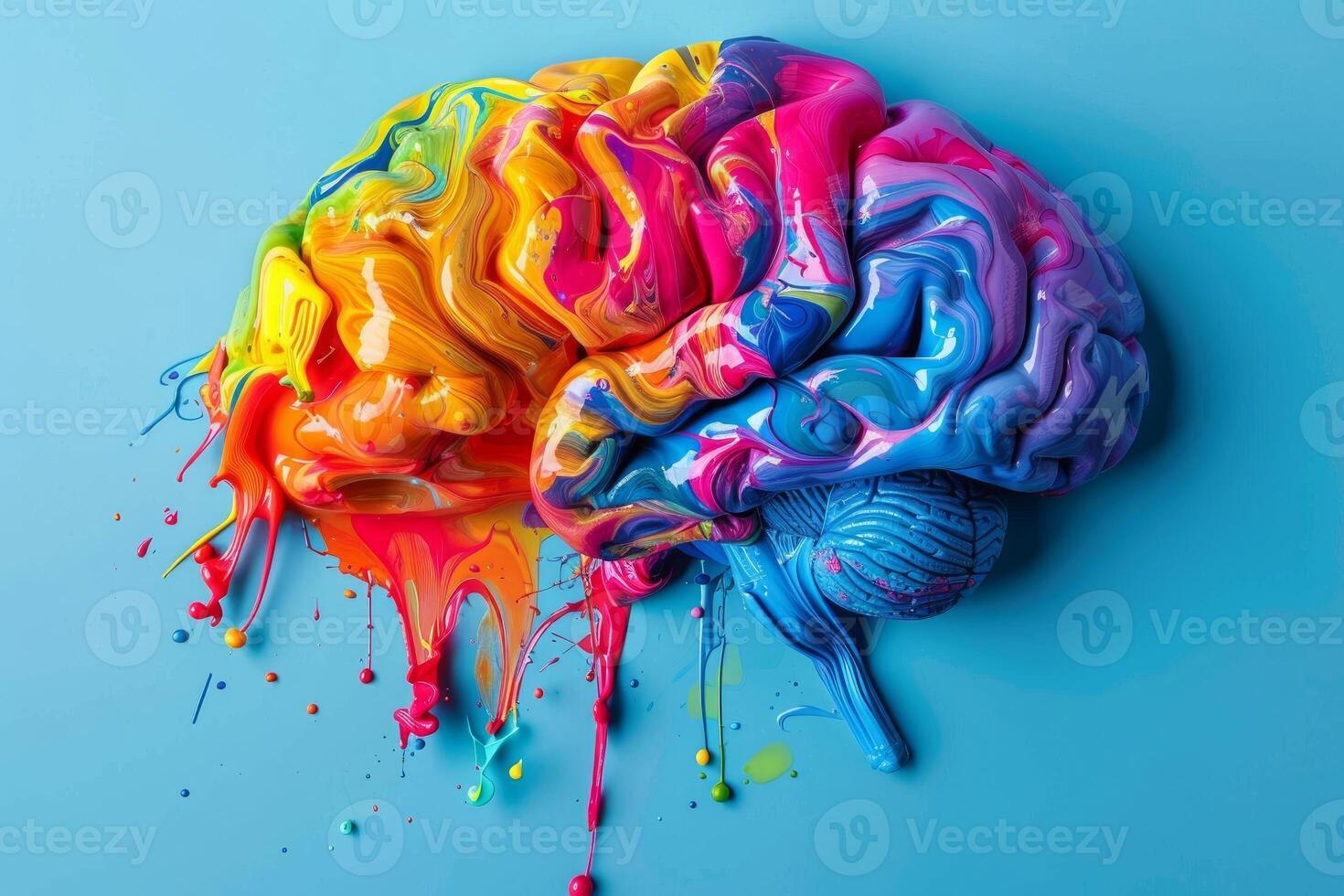 Colorful brain covered in dripping paint symbolizing creativity and imagination photo