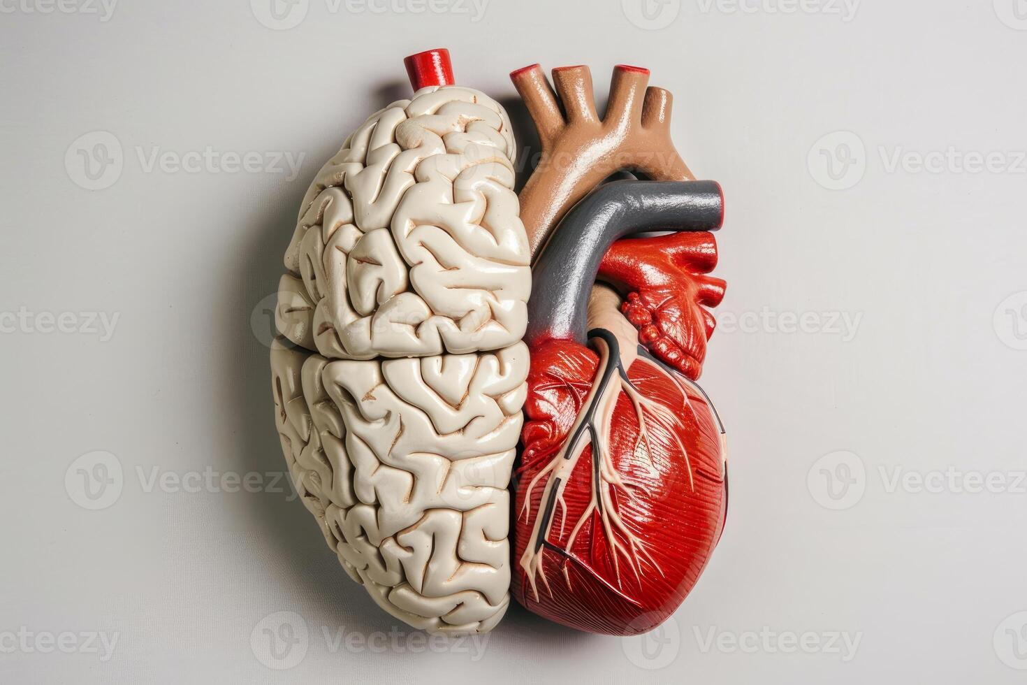 Anatomical model showing human brain and heart intertwined symbolizing connection photo