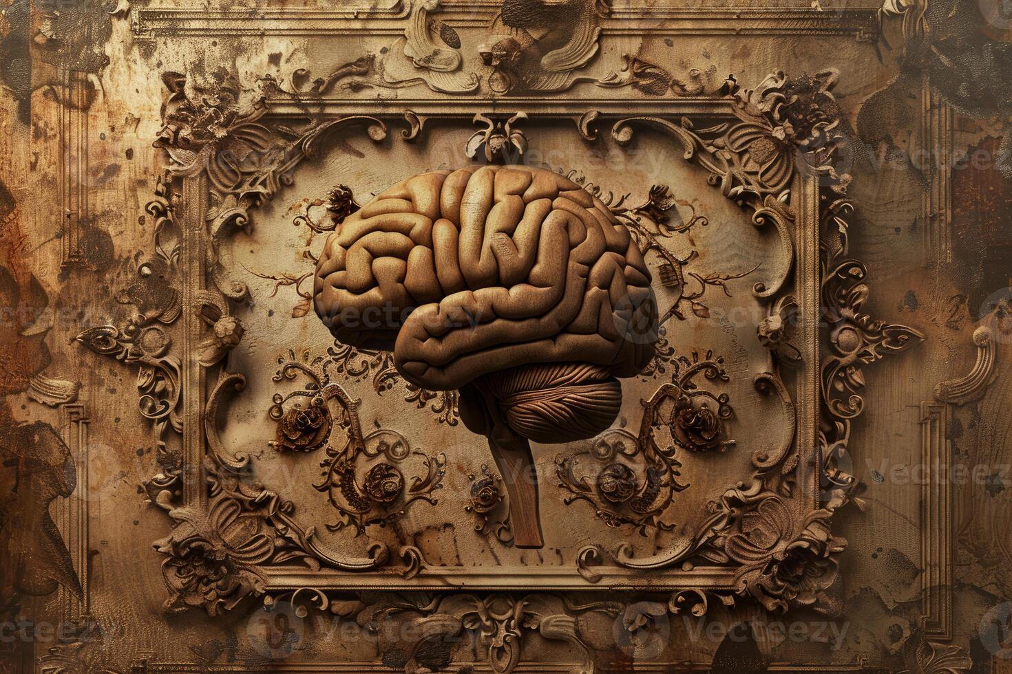 Human brain embracing creativity and knowledge in ornate frame photo