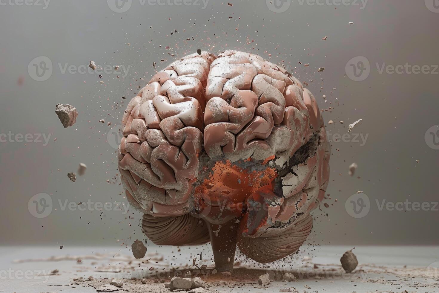 Exploding brain showing mental health problems and burnout syndrome photo
