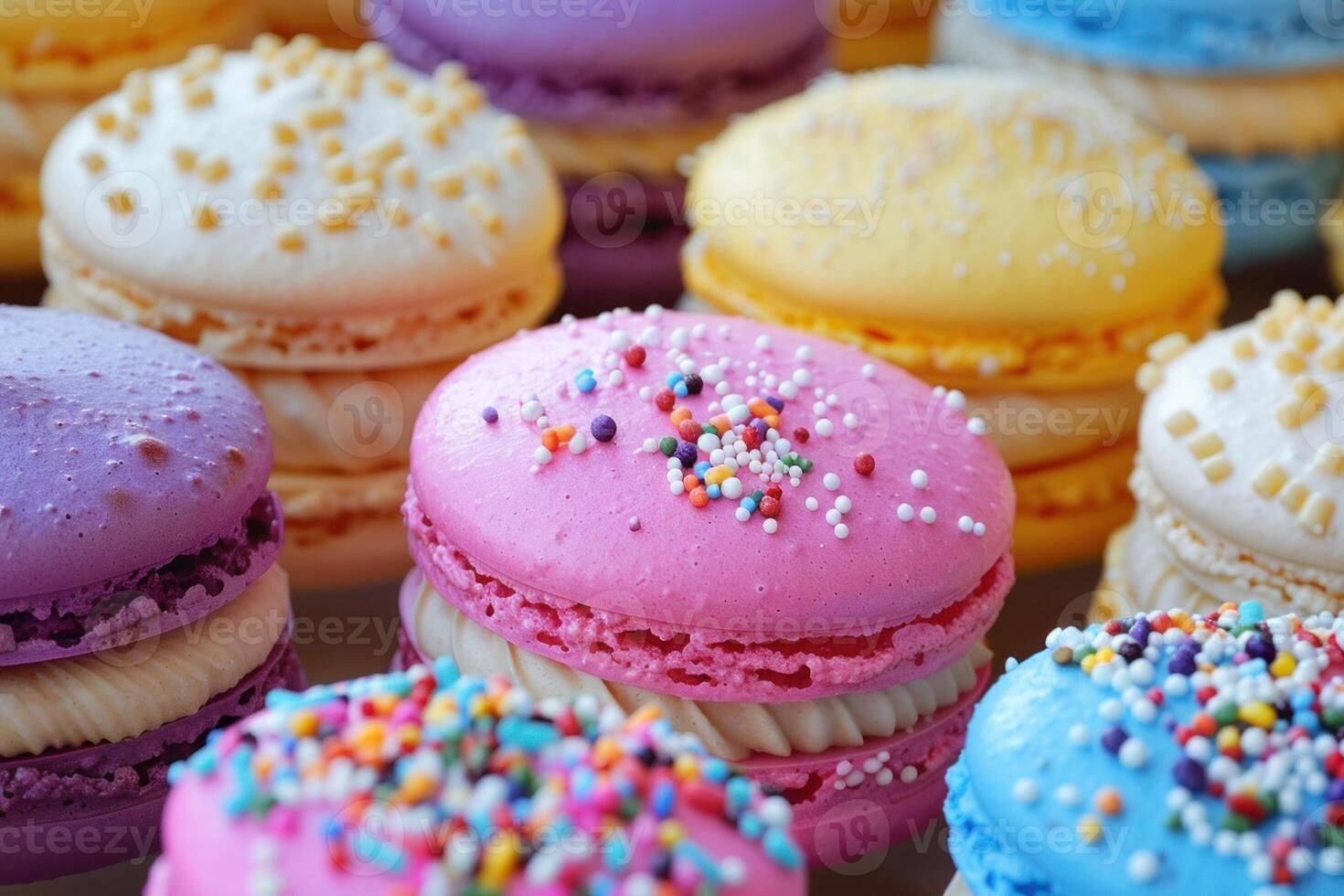 Delicious colorful macarons forming appetizing background photo
