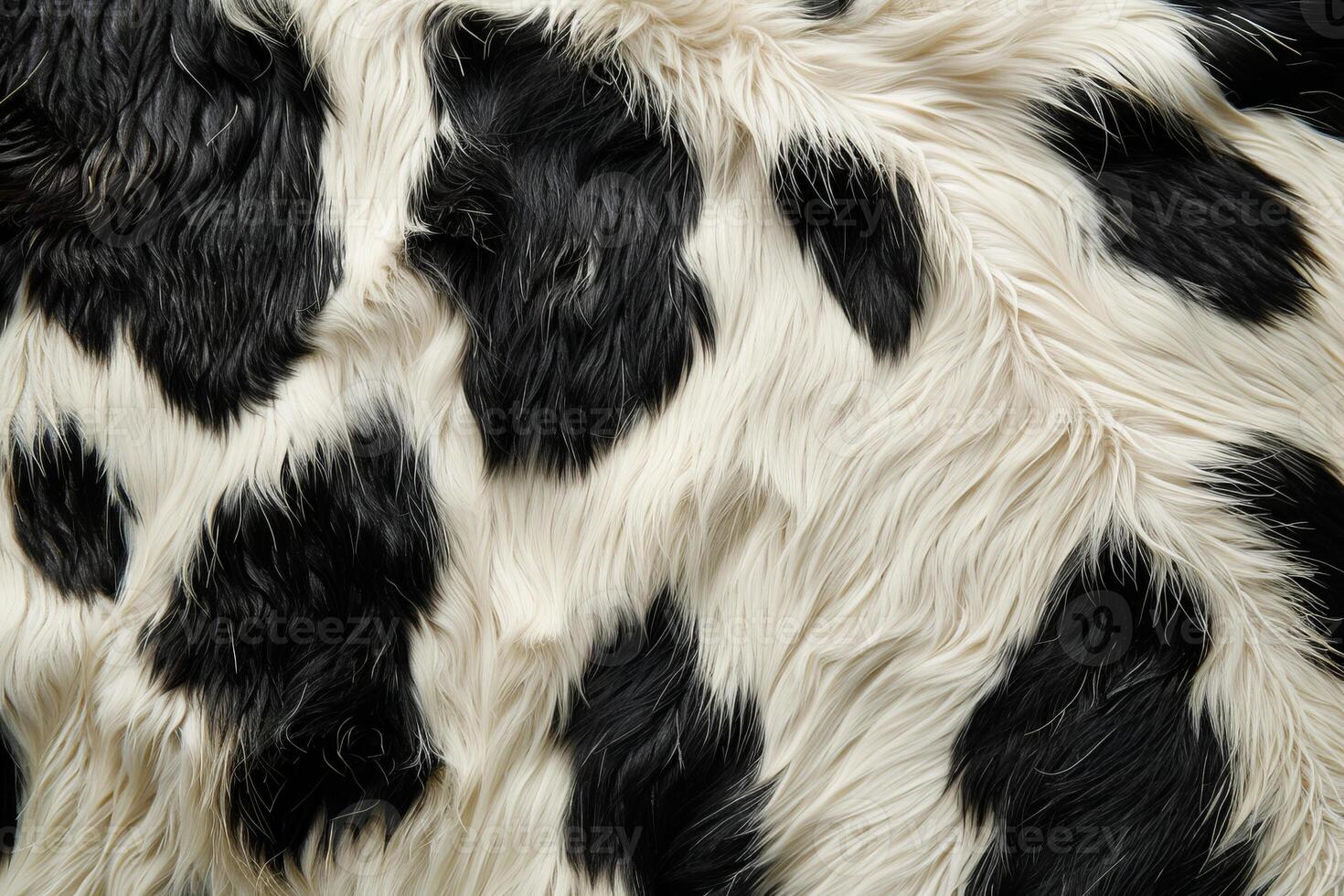 Close up view of black and white cowhide showing animal hair texture photo