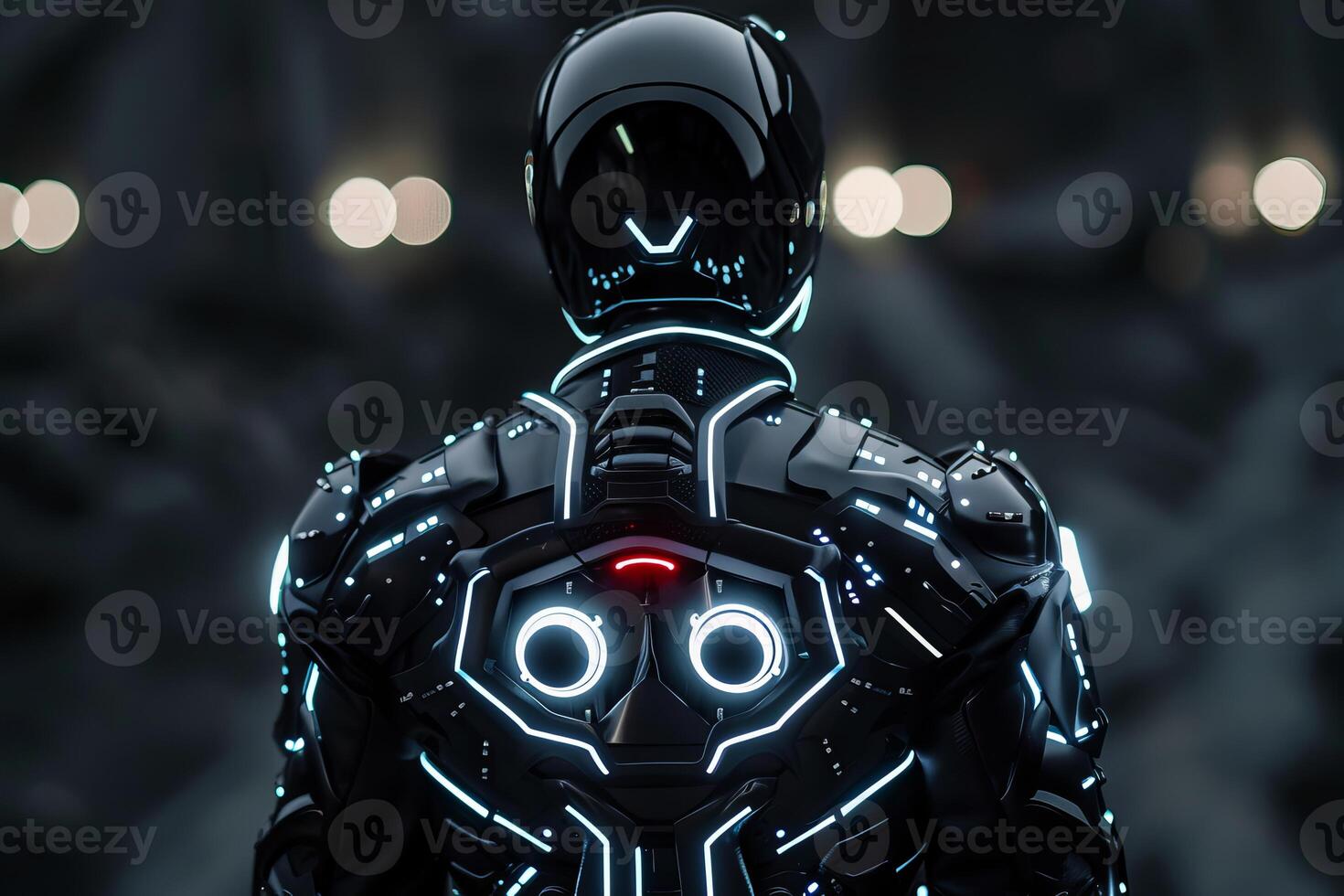 Futuristic astronaut in a high tech spacesuit exploring a new world photo