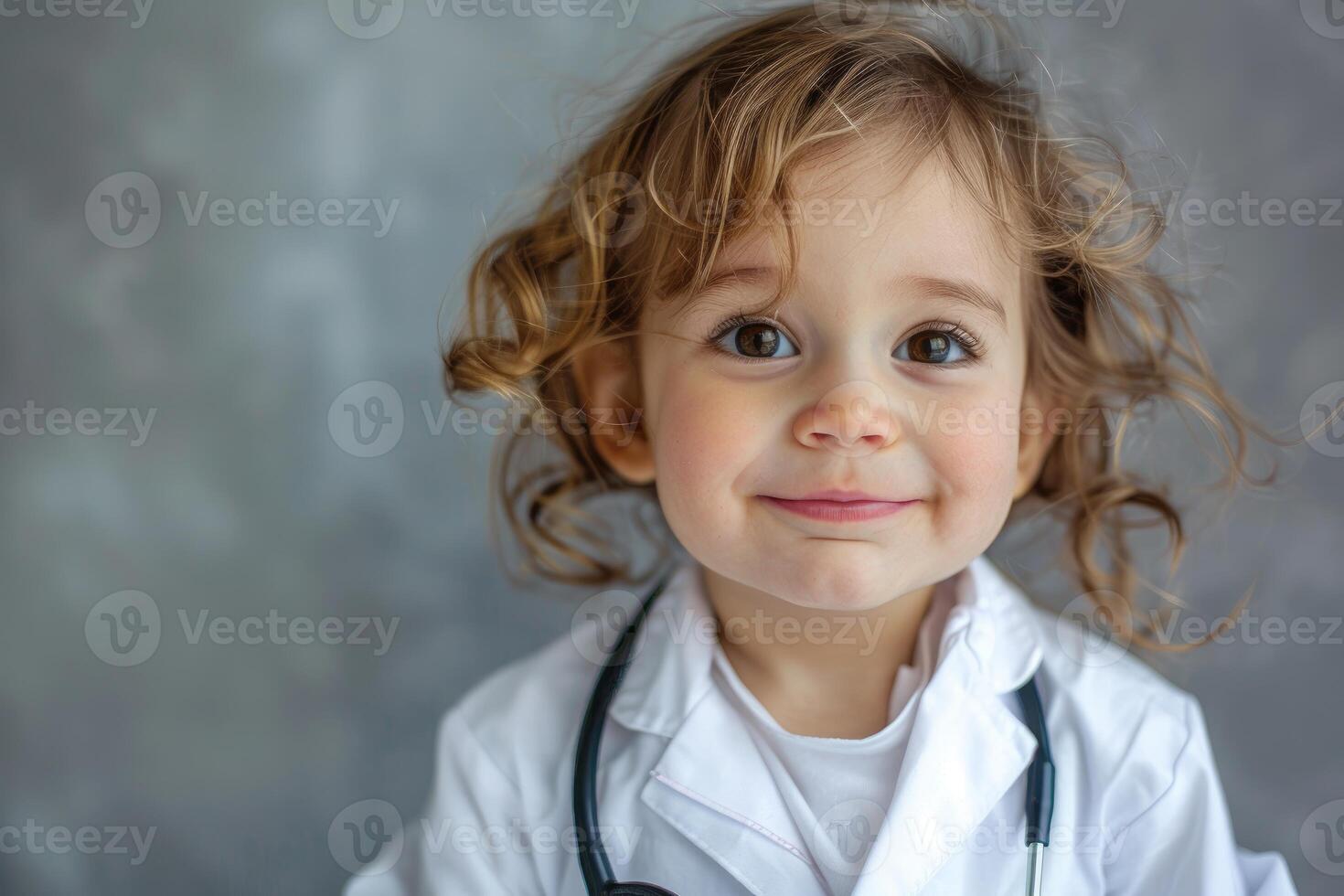 Smiling child wearing doctor costume and stethoscope, future pediatrician photo