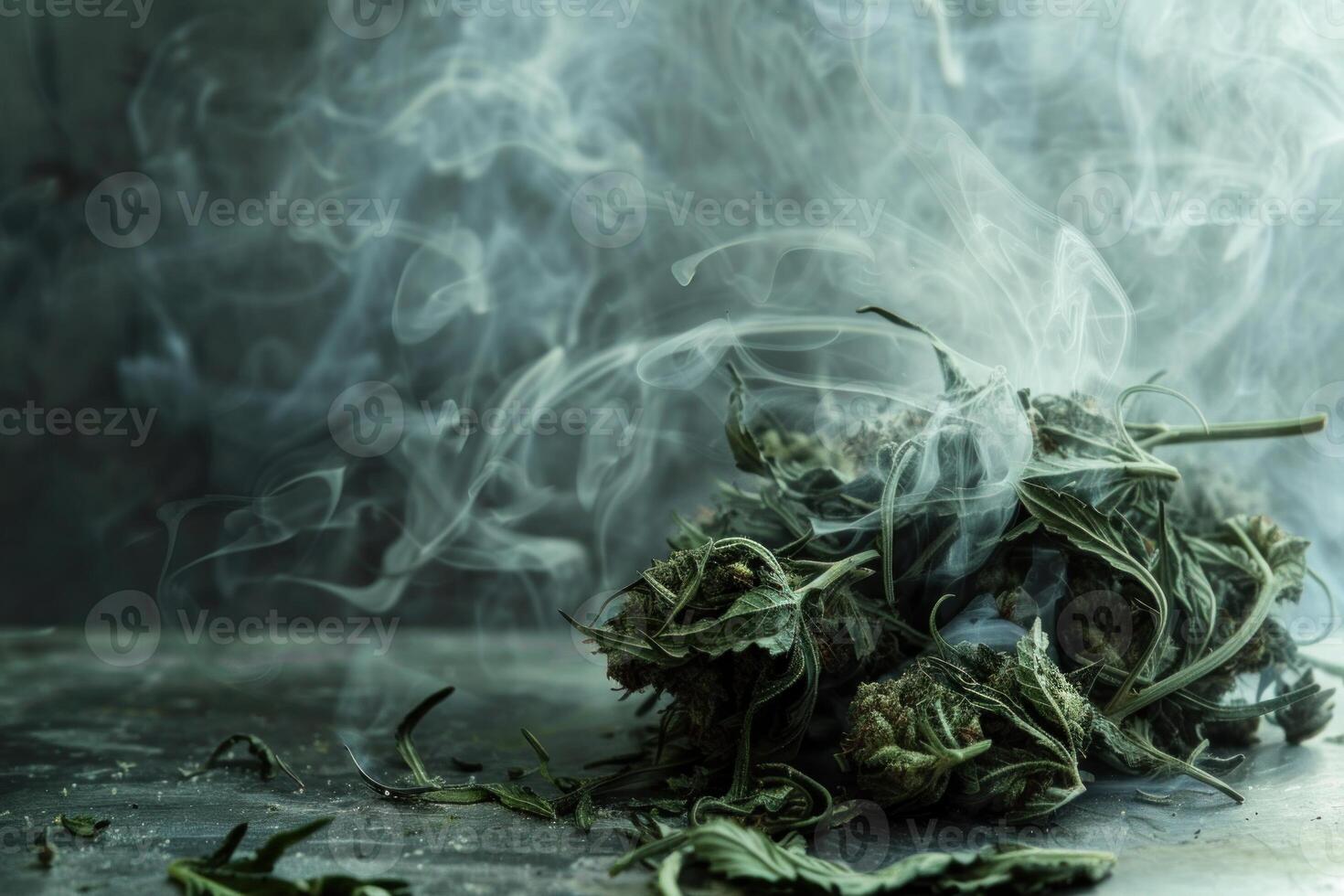 Smoking cannabis flowers creating a mysterious atmosphere photo