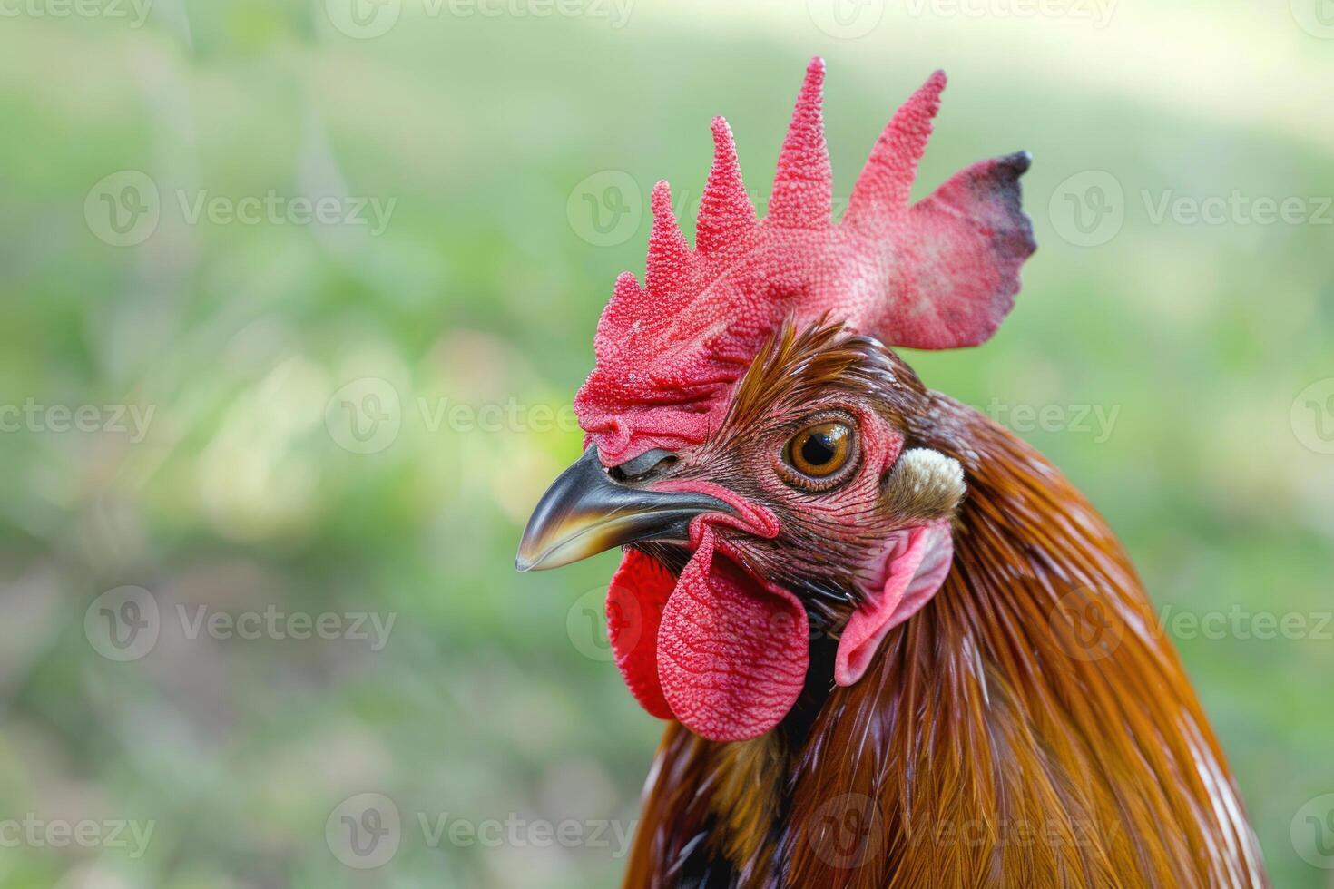 Rooster showing its colorful plumage and red comb in nature photo