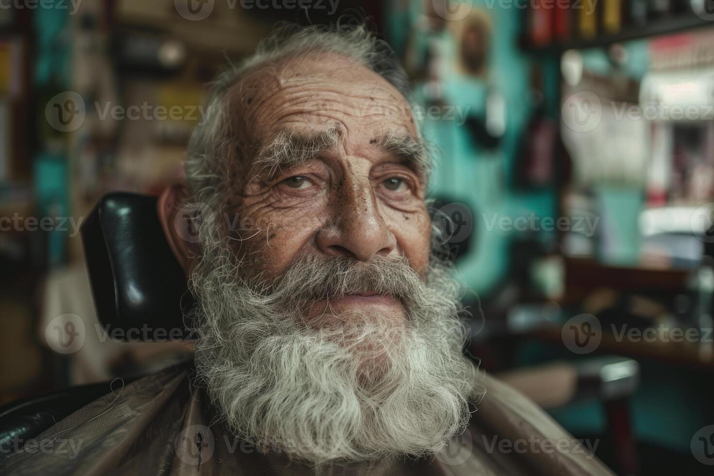 Senior man getting a haircut at the barber shop photo