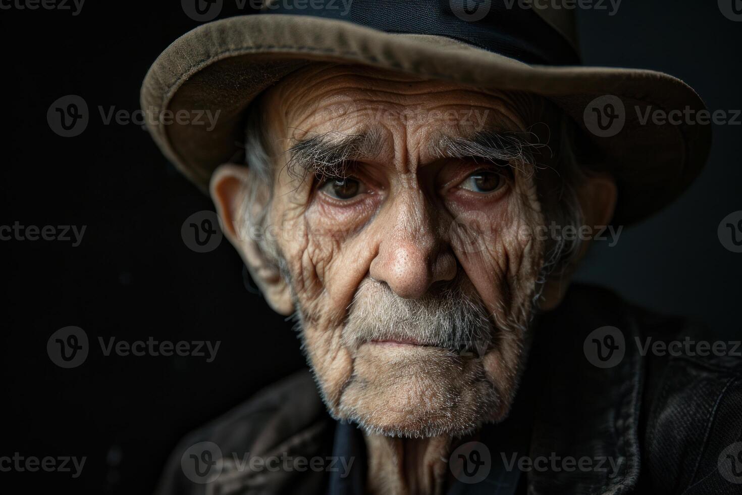 Portrait of senior farmer wearing hat showing wisdom and experience photo