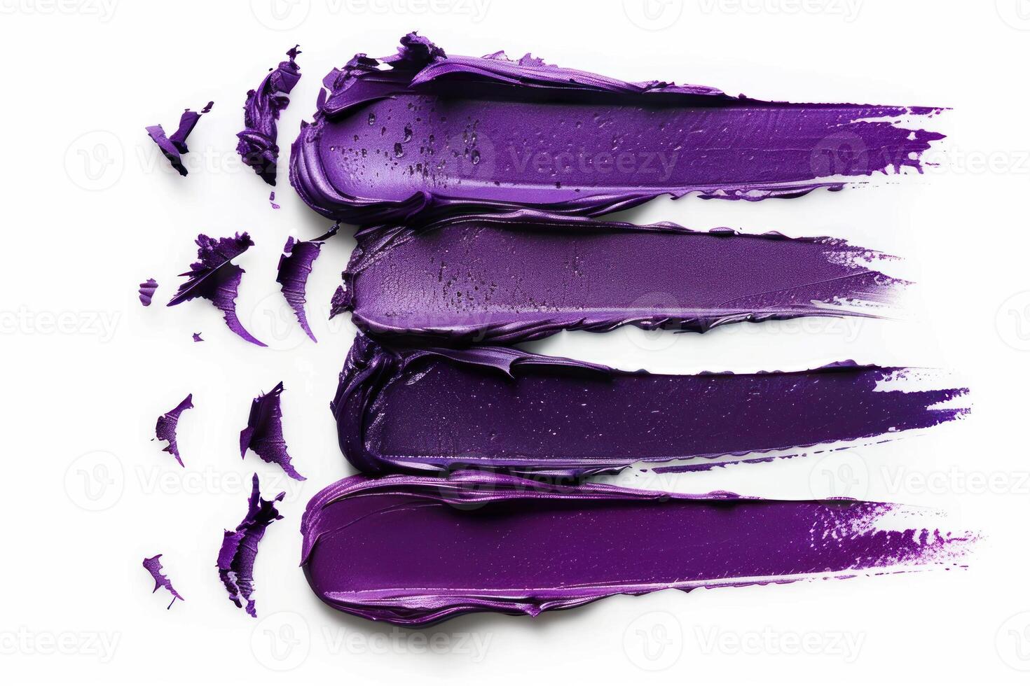Smears of purple lipstick on white background creating dramatic makeup effect photo