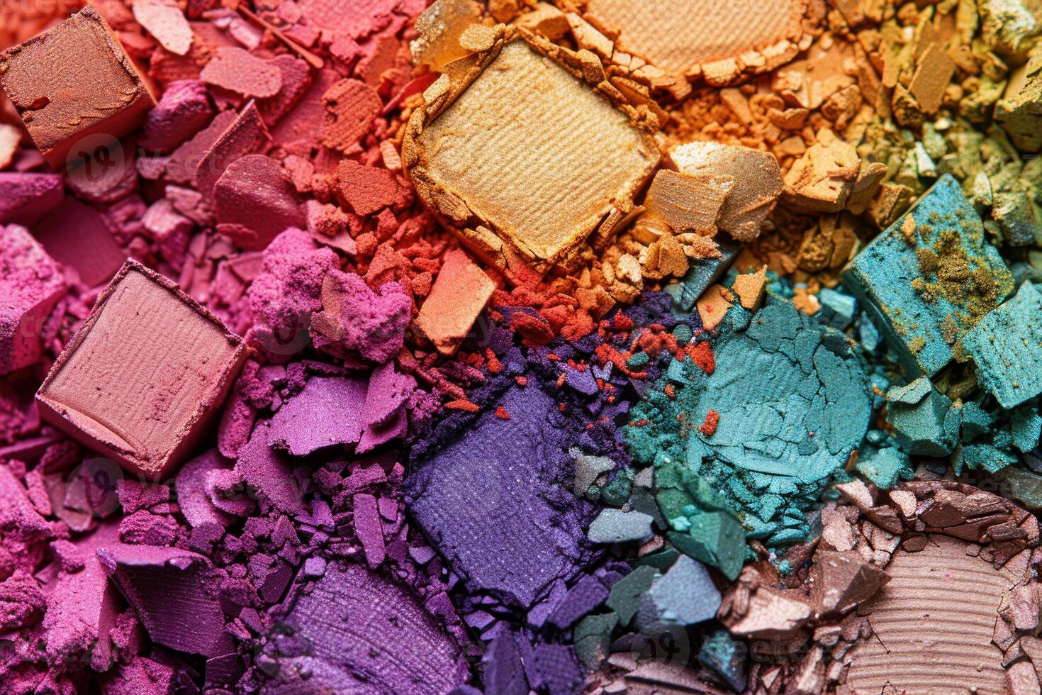 Colorful crushed eyeshadow makeup palette forming a gradient photo